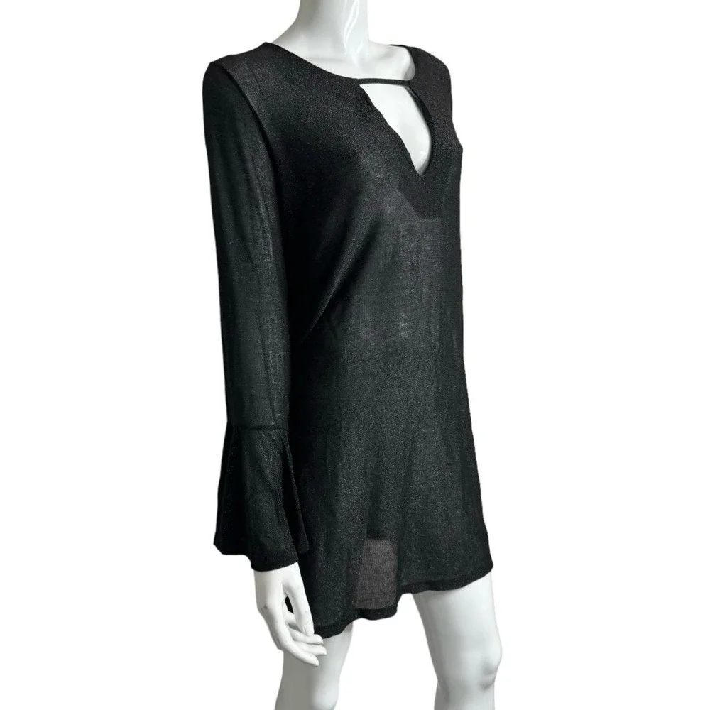 PHO Long Bell Sleeves Sheer Peep Hole Back‎ Midi Swimsuit Cover-Up Dress